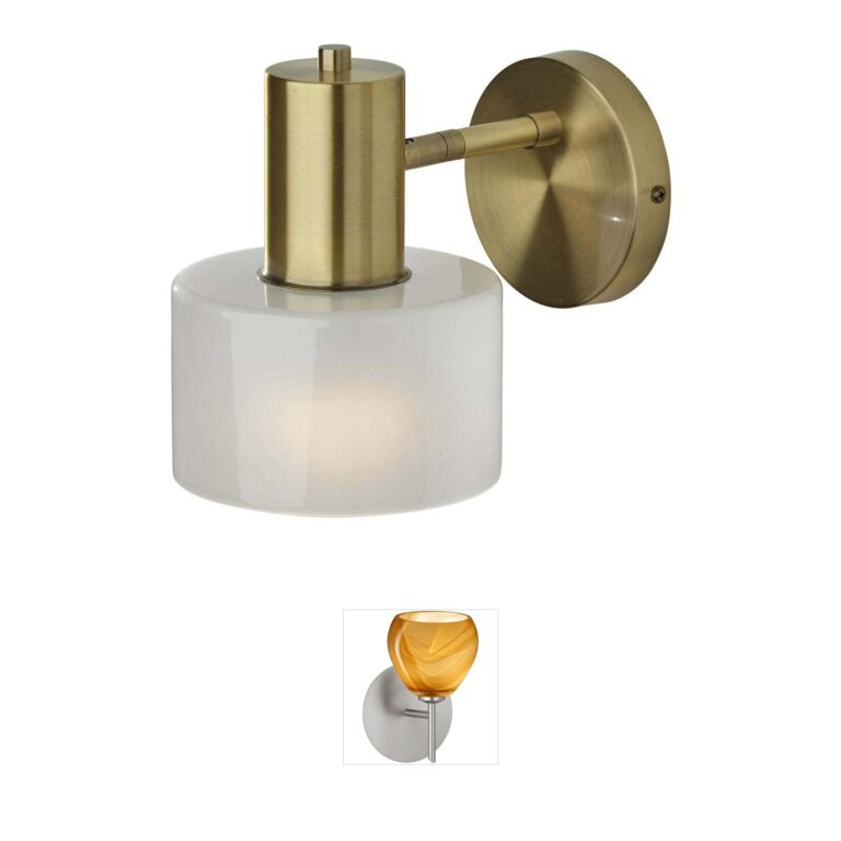 Adesso Rhodes Antique Brass & White Glass Wall Sconce