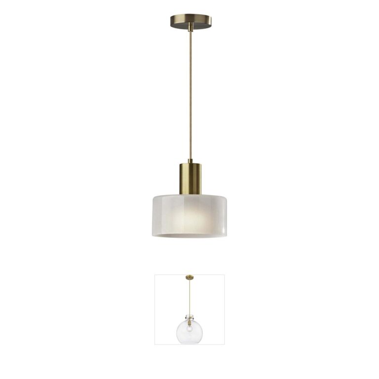 Adesso Rhodes Antique Brass & White Glass Pendant