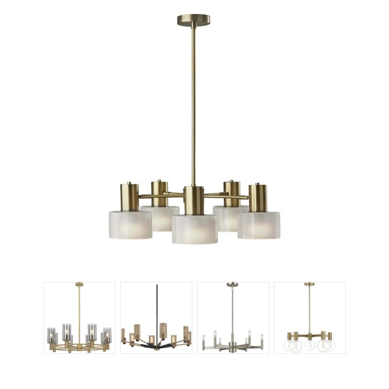 Adesso Rhodes Antique Brass Chandelier with White Glass Shades