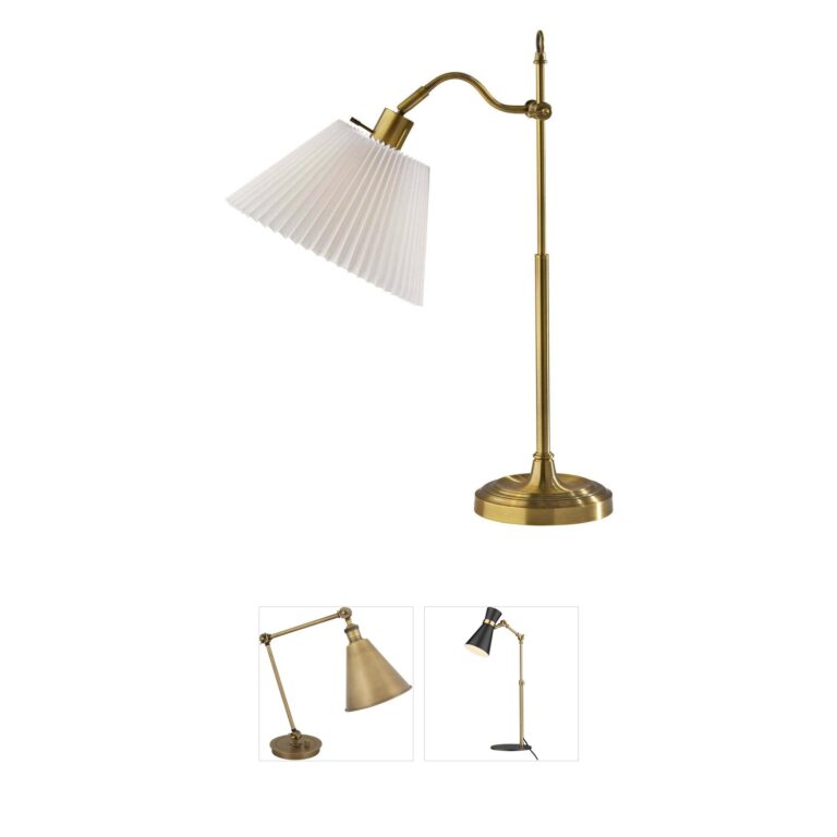 Adesso Derby Antique Brass Pleated Table Lamp