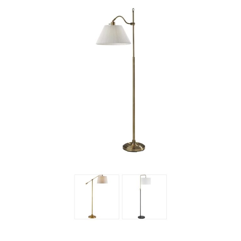 Adesso Derby Antique Brass Floor Lamp with Pleated Shade