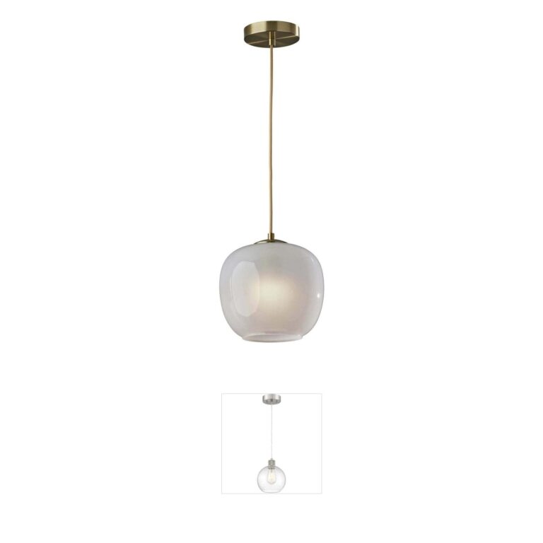 Adesso Magnolia Antique Brass & White Glass Pendant