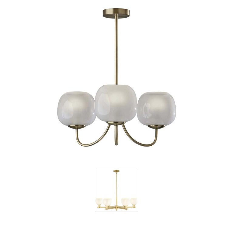 Adesso Magnolia 3-Light Antique Brass Chandelier with White Glosted Glass