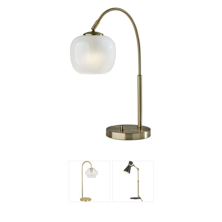 Adesso Magnolia Antique Brass Table Lamp with White Glass Shade
