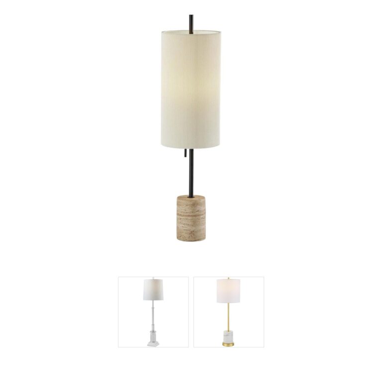 Adesso Eleanor 30-Inch Table Lamp with Travertine Stone Base