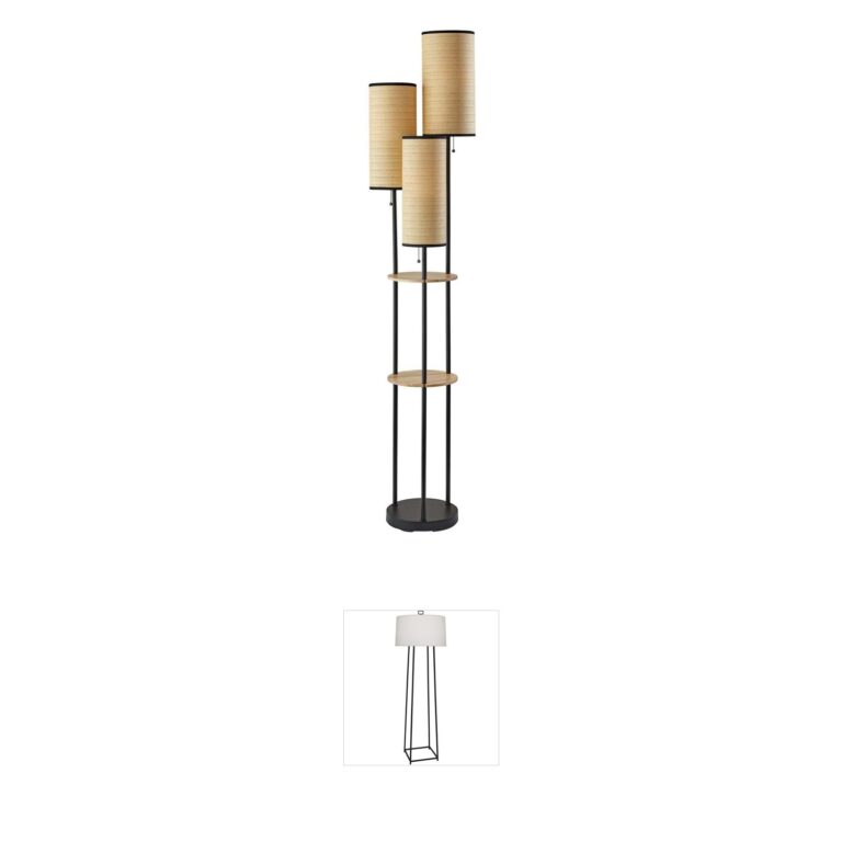 Adesso Trio Black Shelf Floor Lamp with Woven Shades