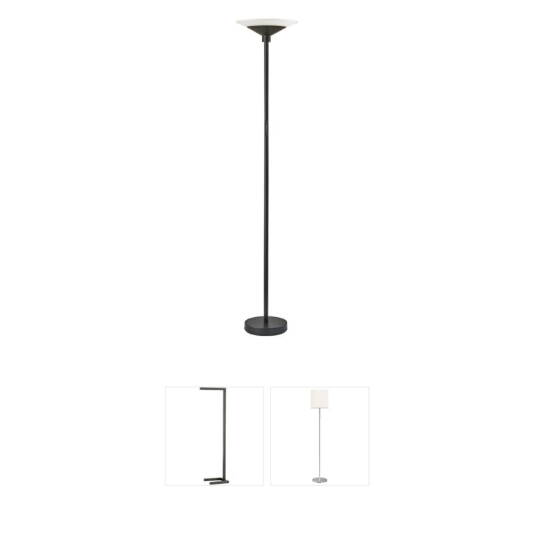Adesso Solar Black LED Frosted Glass Torchiere Floor Lamp