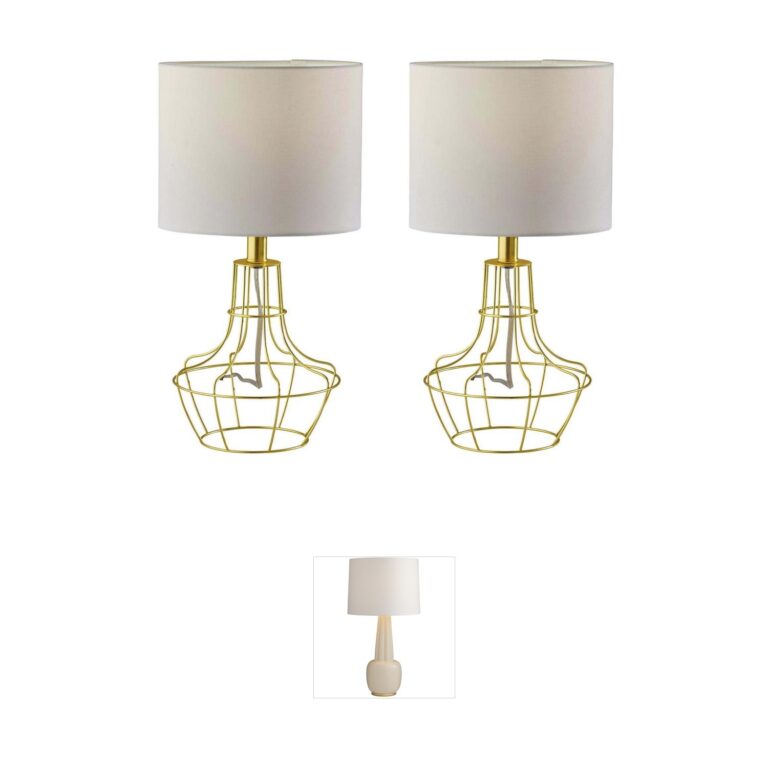 Adesso Stella Antique Brass Cage Table Lamp Duo
