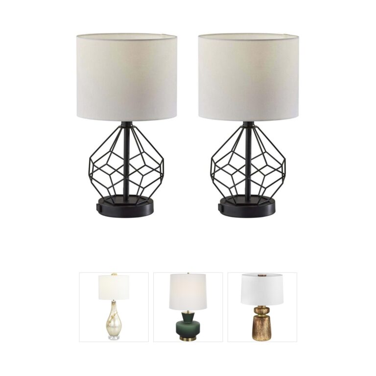 Adesso Chiara Black Metal Cage 2-Piece Table Lamp Set with AC Outlet