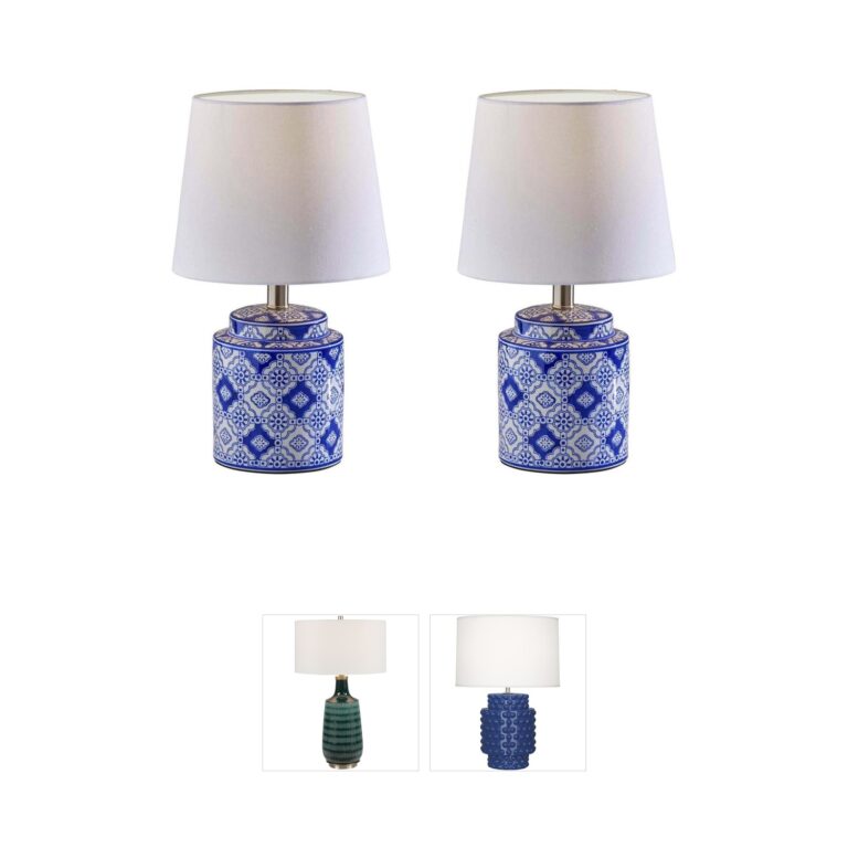 Adesso Polly Blue & White Ceramic Table Lamp Set