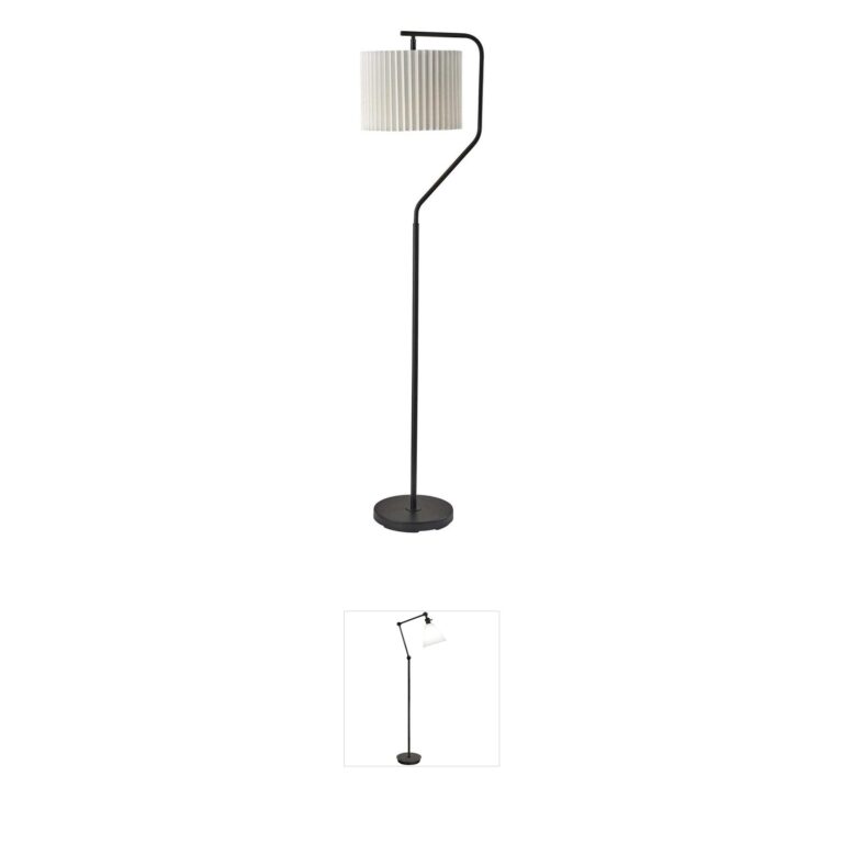 Adesso Evan Black Floor Lamp with Pleated Fabric Shade