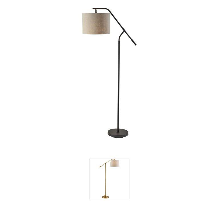 Adesso Milo Black Balance Arm Floor Lamp with Light Brown Shade