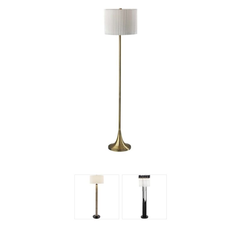Adesso Eli Antique Brass Floor Lamp with Pleated Shade