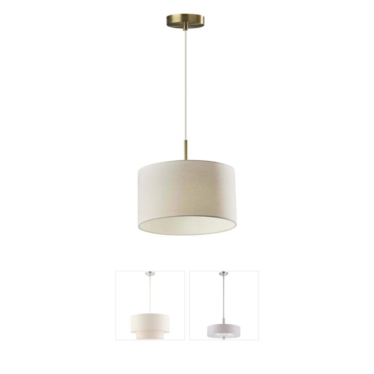 Adesso Finley Antique Brass & White Fabric Pendant