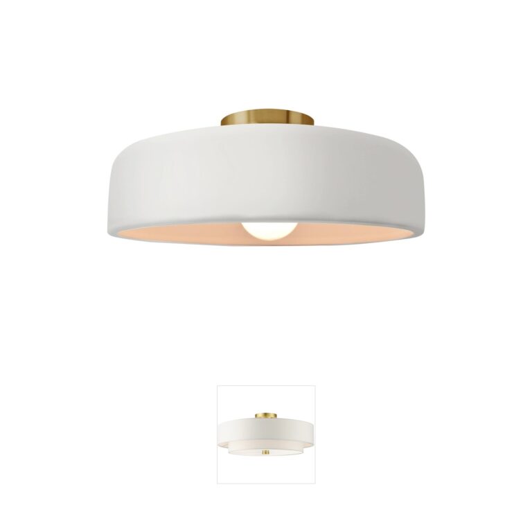 Justice Design Radiance Collection - Spire Bisque Ceramic Semi-Flush Mount with Brushed Brass