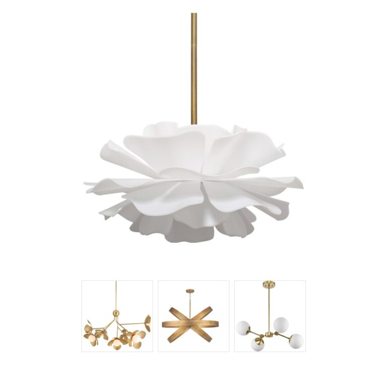 Jamie Young Co Zinnia Small White Acrylic and Antique Brass Chandelier