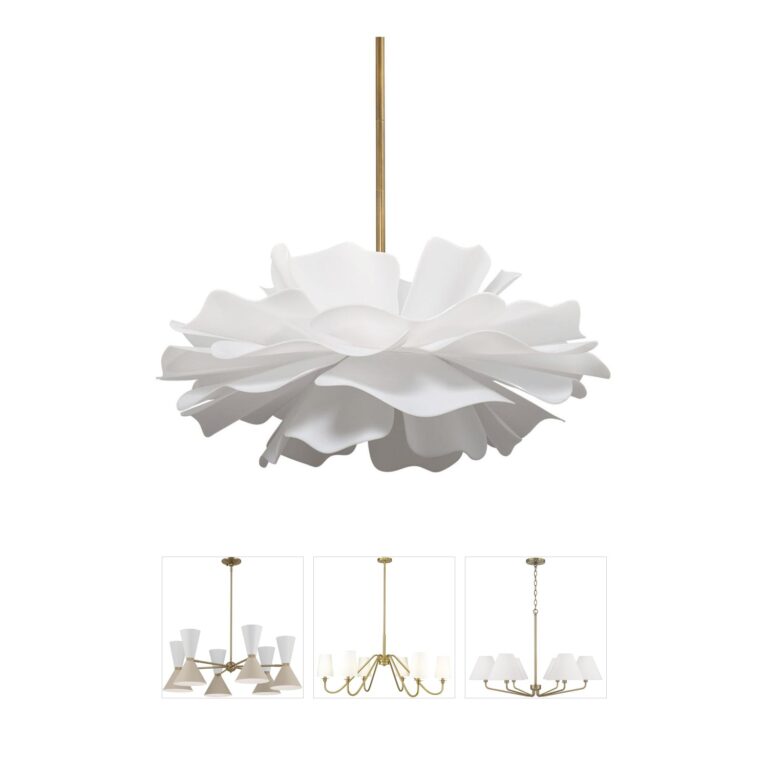 Jamie Young Co Zinnia White Acrylic & Antique Brass Chandelier