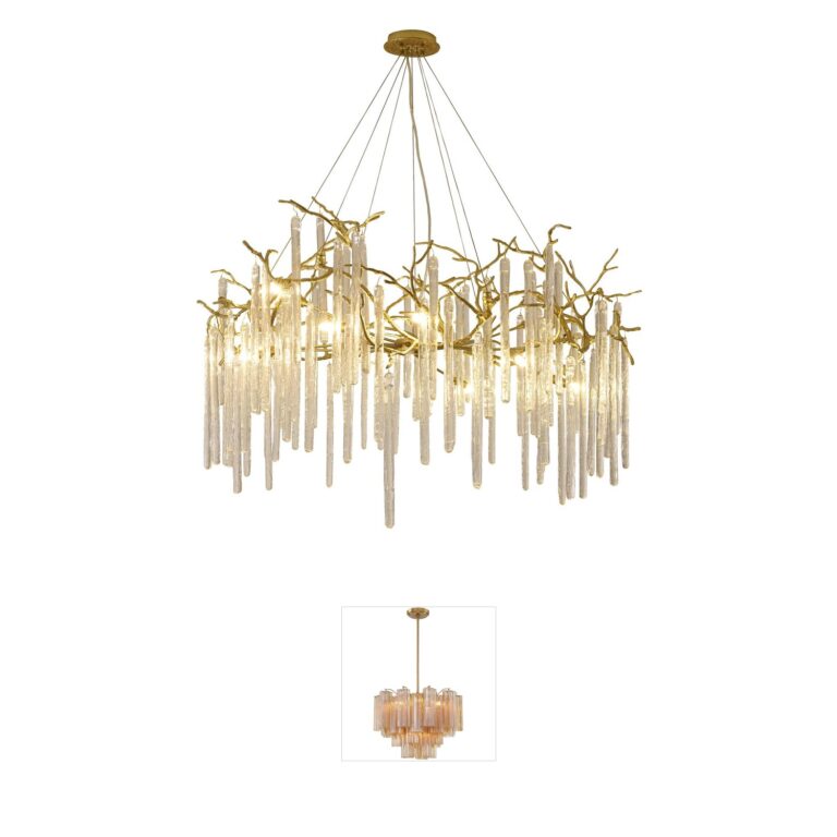 Bethel International CC Series 12-Light Brass and Clear Glass Drop Chandelier