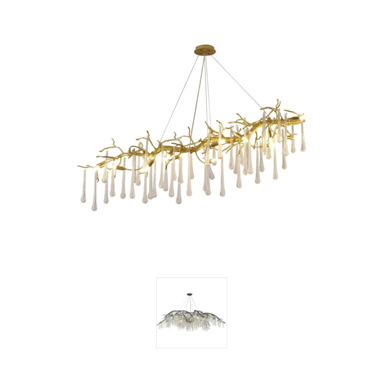 Bethel International CC Series 14-Light Brass Aluminum Chandelier with Clear Glass Drops