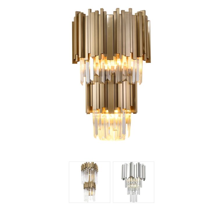 Bethel International MU Series 3-Light Brushed Gold Crystal Wall Sconce
