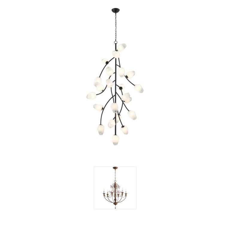Bethel International YS Series Black Iron and White Glass Chandelier