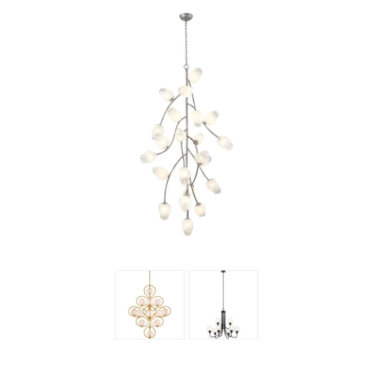 Bethel International YS Series Antique Silver Iron Chandelier with White Glass Shades